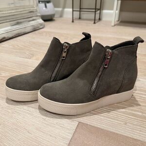 Steve Madden Grey Suede Wedge Sneaker Boot with Side Zippers